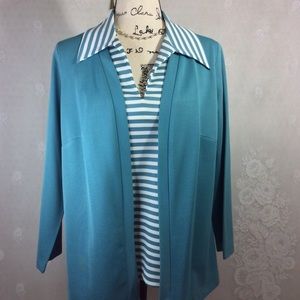 Vintage Blue Green Stripe Twofer Top L